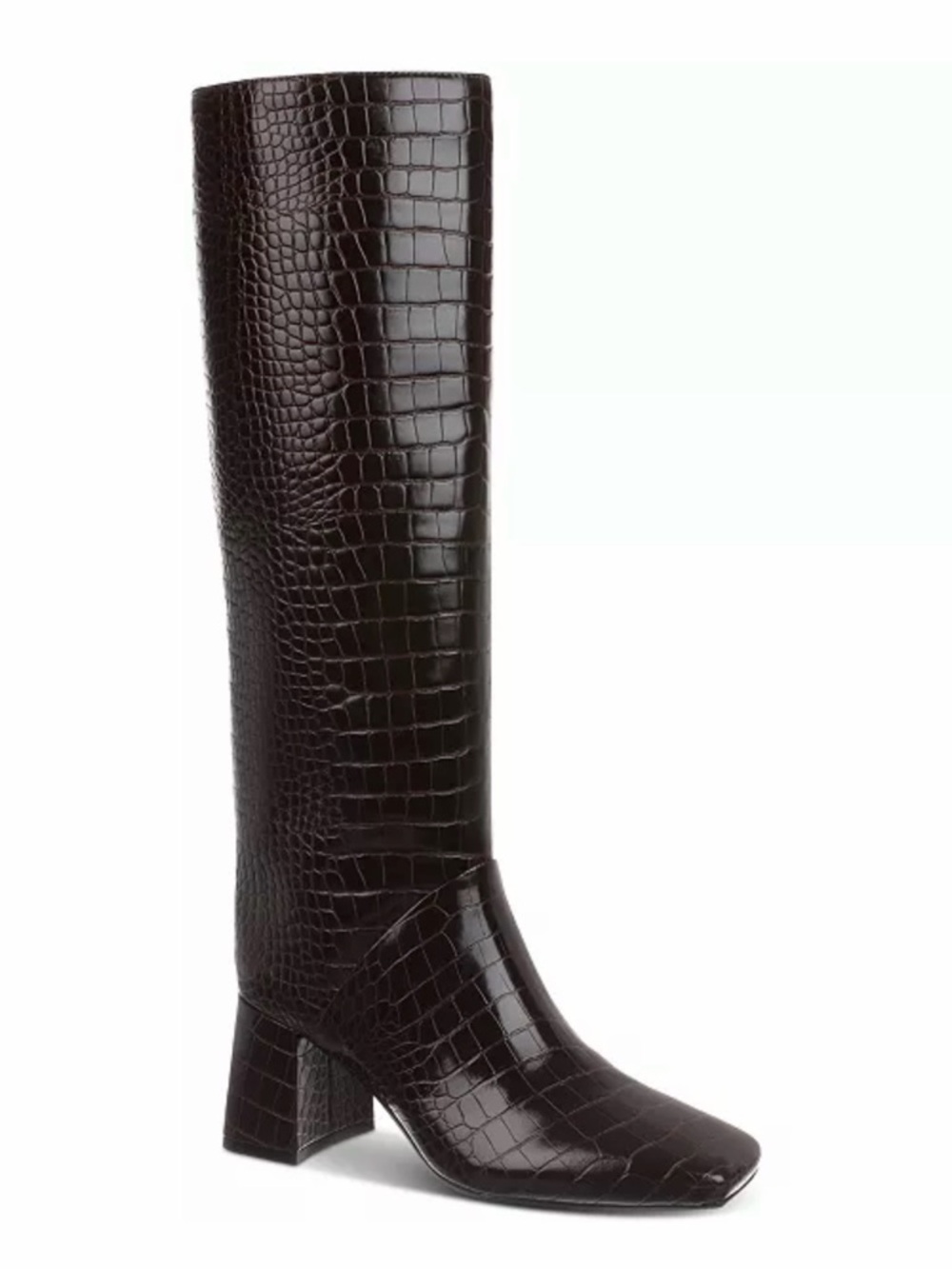 On 34th Millerr Square-Toe Knee High Boots Croc-Embossed in Mahogany Size 7, NEW - Picture 8 of 8